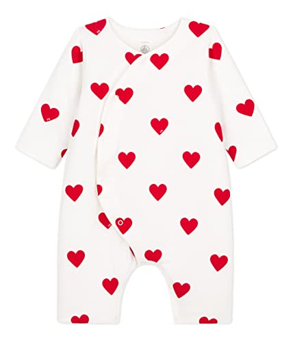 Petit Bateau 1 Monat langer, gerippter Baby-Overall mit roten Herzen von Petit Bateau