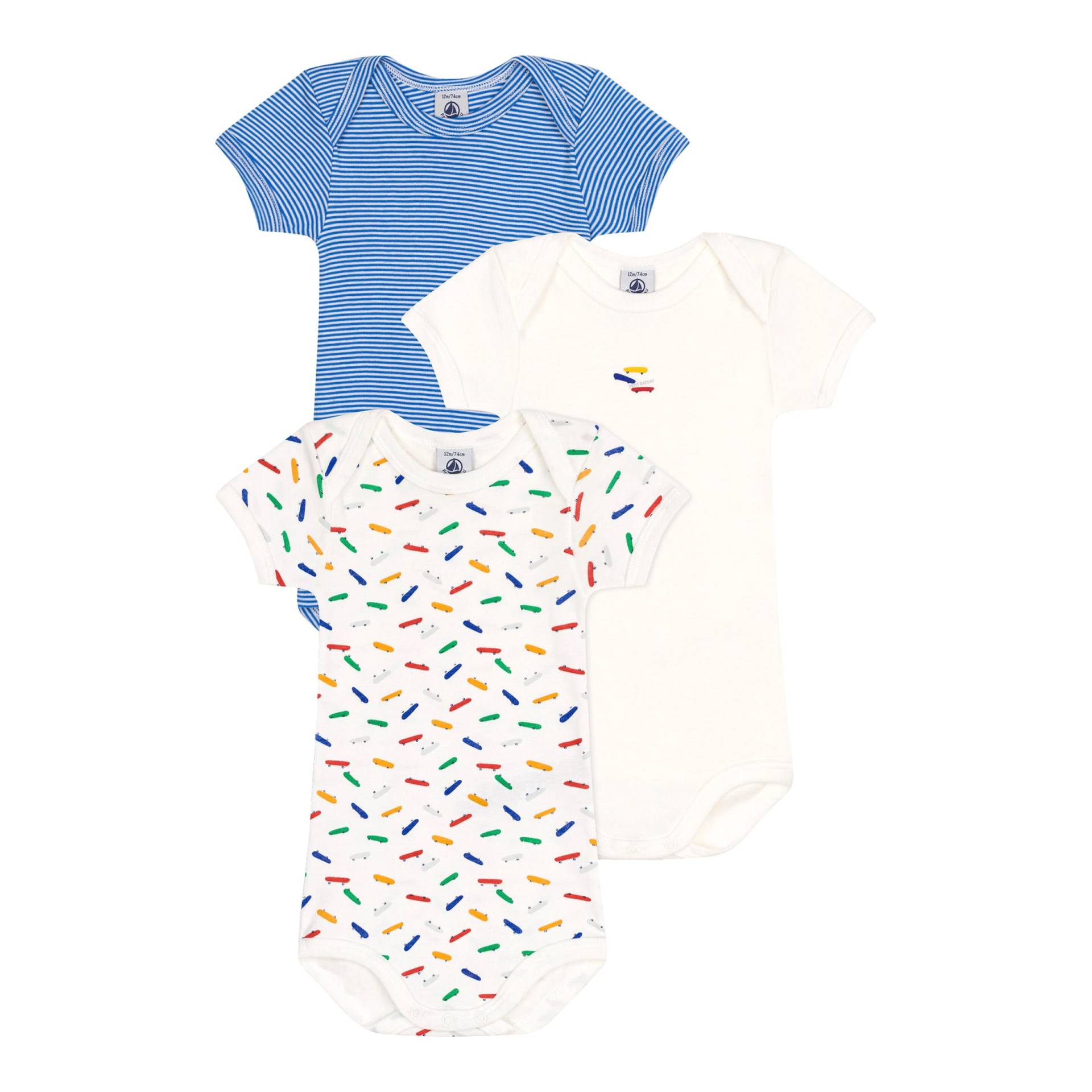 Petit Bateau 3er-Pack Bodys kurzarm Skateboards Ringel von Petit Bateau