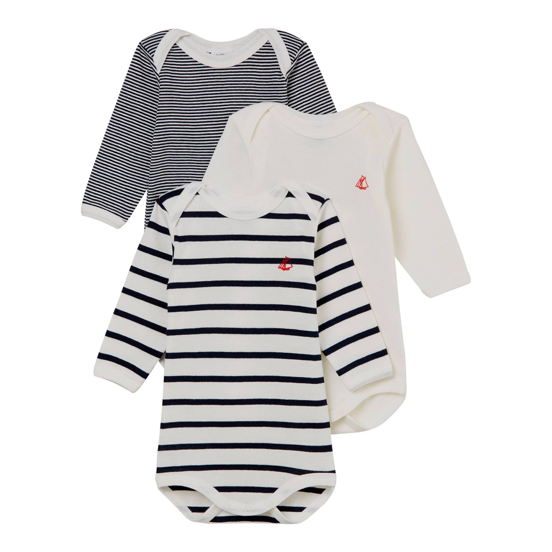 Petit Bateau 3er-Pack Bodys langarm Uni Ringel von Petit Bateau