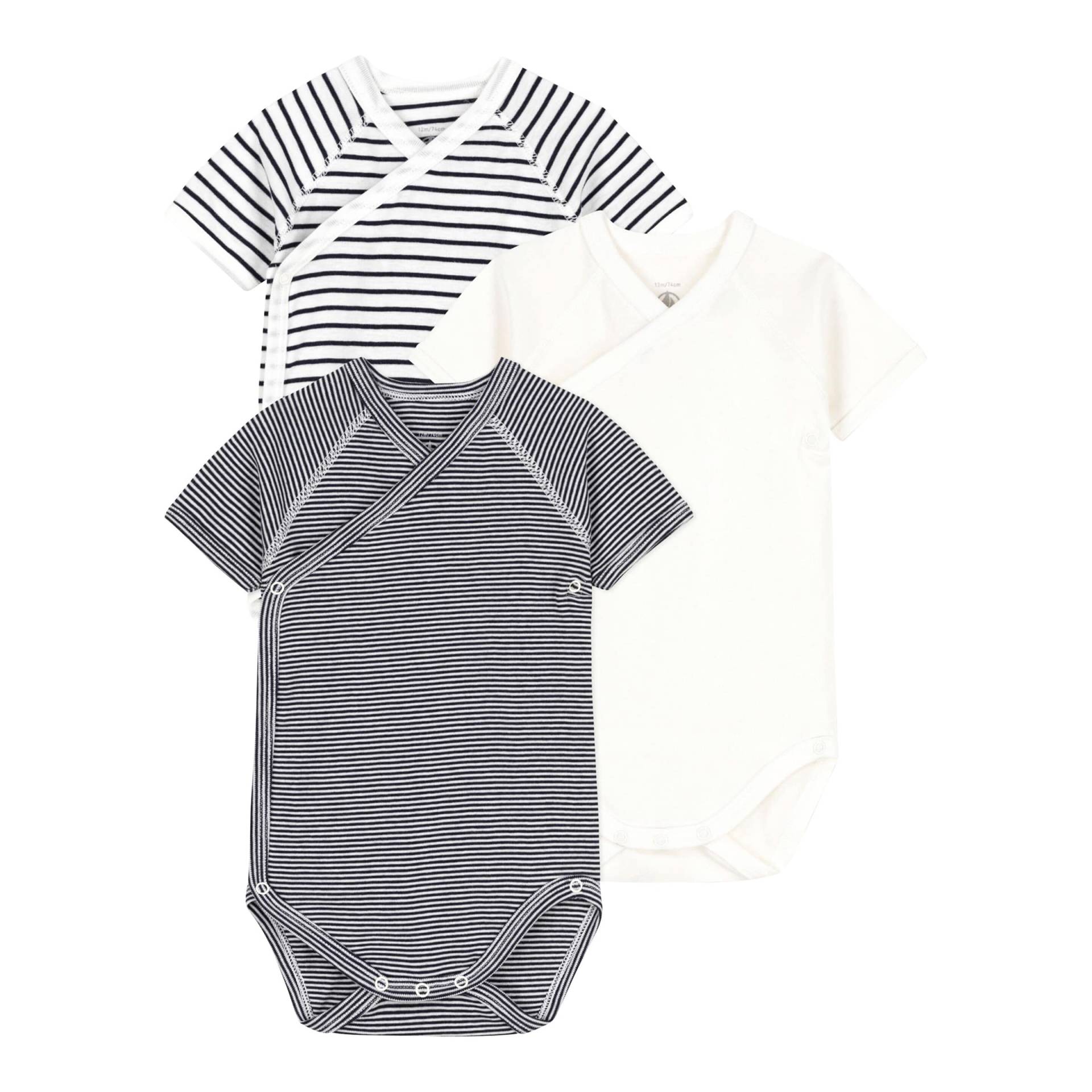 Petit Bateau 3er-Pack Wickelbodys kurzarm Uni Ringel von Petit Bateau