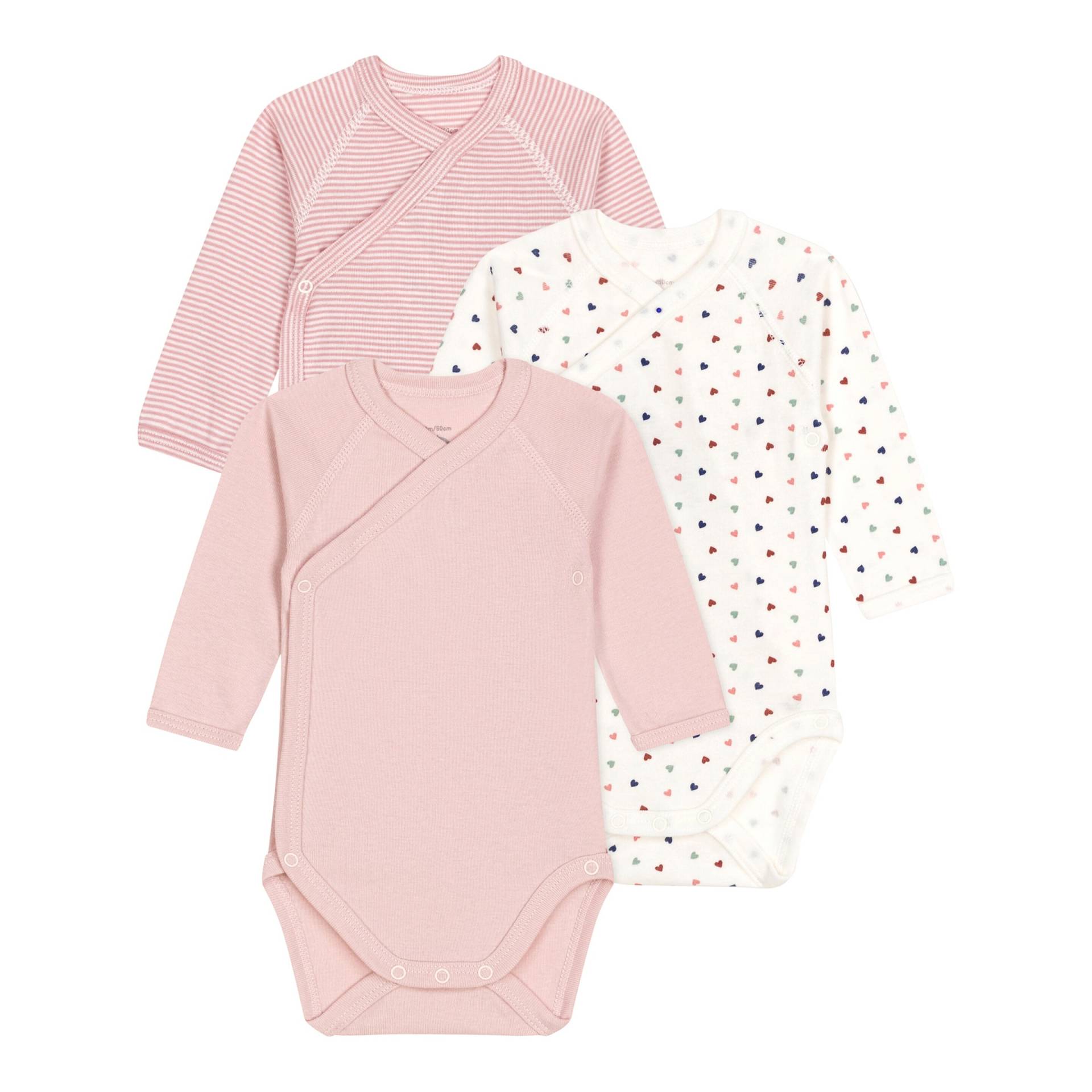 Petit Bateau 3er-Pack Wickelbodys langarm Herzen Ringel von Petit Bateau