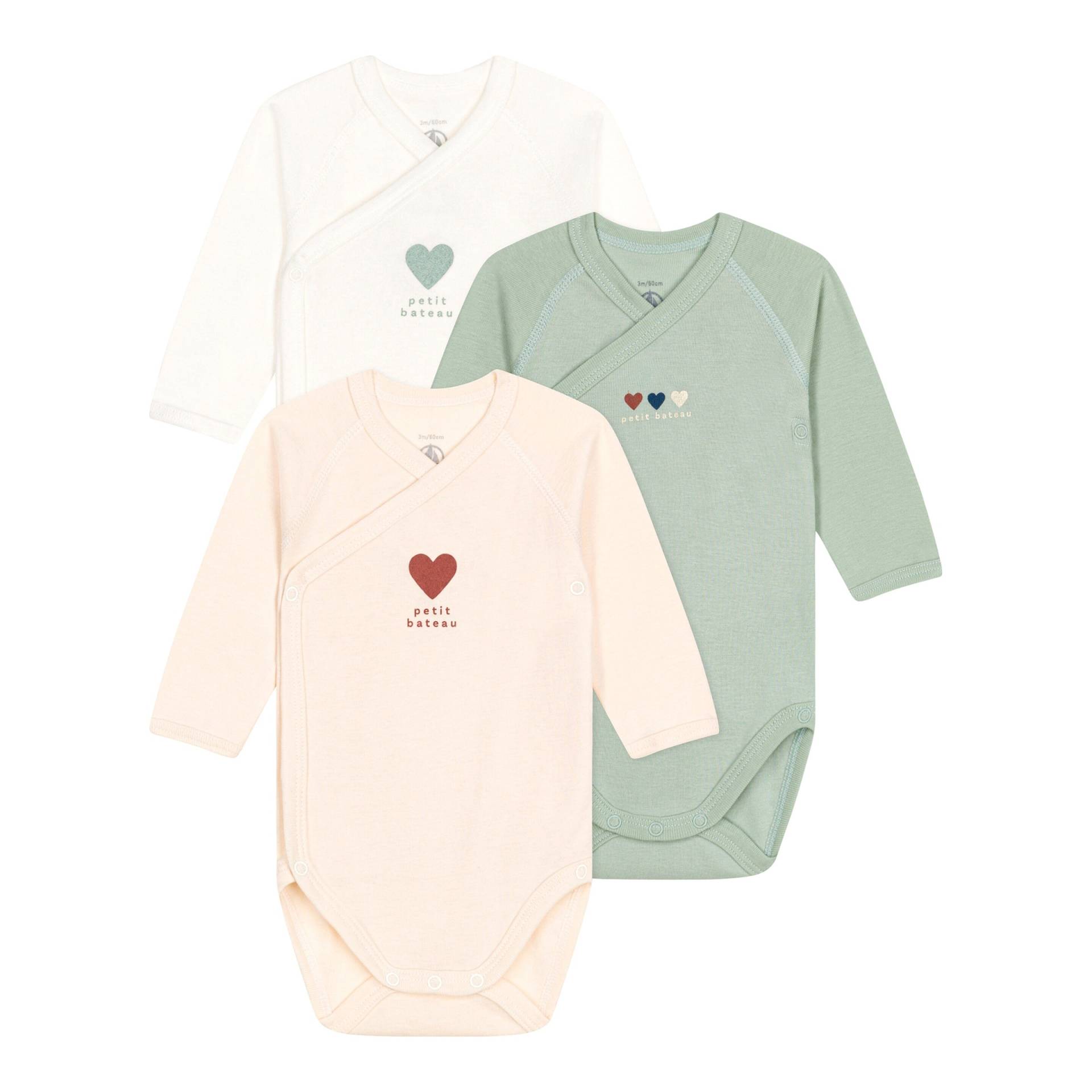 Petit Bateau 3er-Pack Wickelbodys langarm Herzen von Petit Bateau