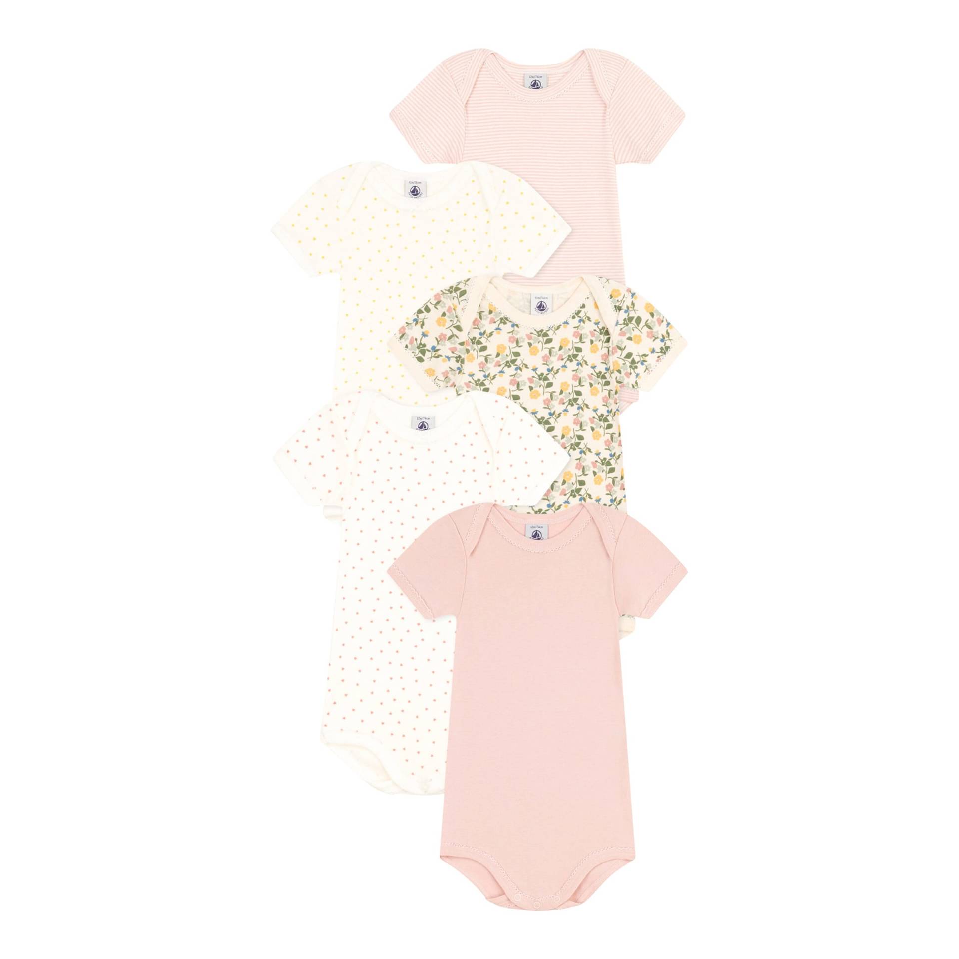 Petit Bateau 5er-Pack Bodys kurzarm Herzen Blumen Ringel von Petit Bateau