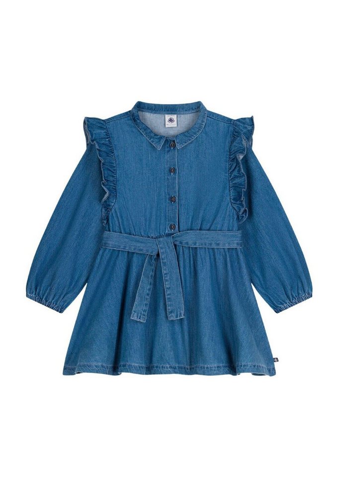 Petit Bateau A-Linien-Kleid Petit Bateau langärmeliges Denim Kleid für Kinder mit Kragen, Rüschen von Petit Bateau