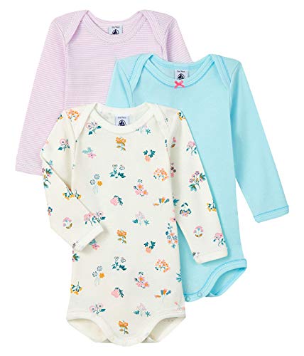 Petit Bateau Baby-Bodys Mädchen 5621000 Langarm 3er-Set, 6 Monate blau/rosa gestreift/geblümt von Petit Bateau