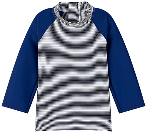 Petit Bateau Baby Jungen Anti-UV-Langarm-T-Shirt, Blau Medieval / Weiss Marshmallow, 12 Monate von Petit Bateau