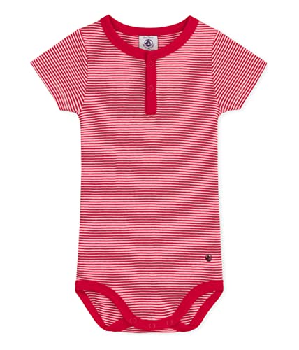 Petit Bateau Baby Jungen Kurzarm-Body mit Kragen, Rot Corrida / Weiss Marshmallow, 12 Monate von Petit Bateau