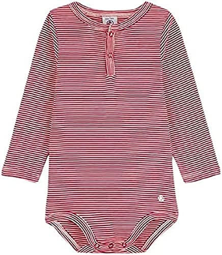 Petit Bateau Baby Jungen Langarm-Body mit Kragen, Rot Stop / Weiss Marshmallow, 12 Monate von Petit Bateau