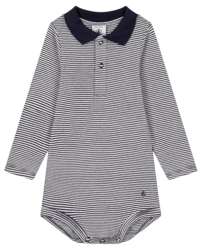 Petit Bateau Baby Jungen Langarm-Body mit Rollkragen, Blau Smoking / Weiss Marshmallow, 12 Monate von Petit Bateau