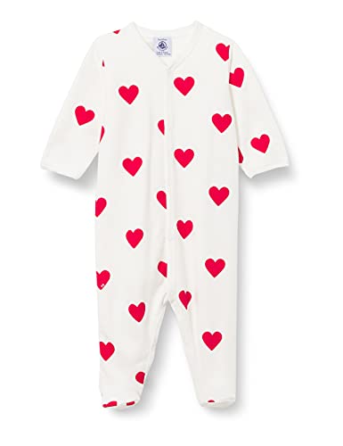 Petit Bateau Baby Mädchen Pyjama zum Schlafen gut, Weiss Marshmallow / Rot Terkuit, 0-3 Monate von Petit Bateau