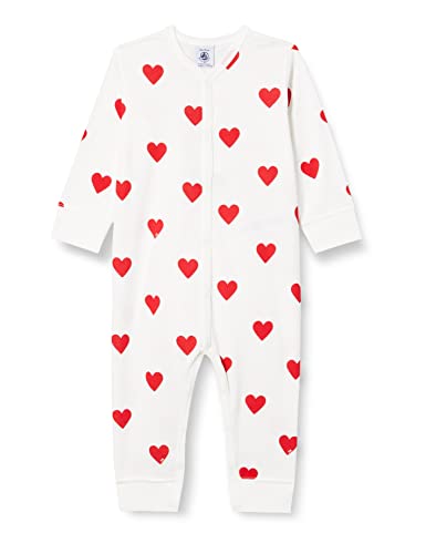 Petit Bateau Baby Mädchen Pyjama ohne Fuß für einen guten Schlaf, Weiss Marshmallow / Rot Terkuit, 3 Monate von Petit Bateau