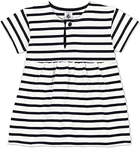 Petit Bateau Baby Mädchen Kurzarmkleid, Weiss Marshmallow / Blau Smoking, 12 Monate von Petit Bateau