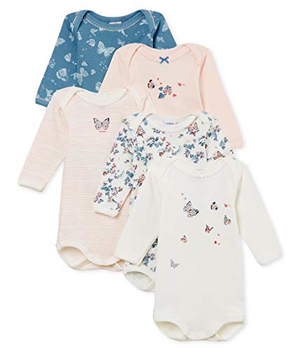 Petit Bateau Baby - Mädchen Formender Body ML_4793500, 5er Pack, Mehrfarbig (Variante 1 00), 62 (Herstellergröße: 3M/60cm) von Petit Bateau