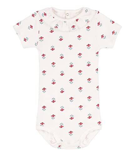 Petit Bateau Baby Mädchen Kurzarm-Body mit Kragen, Weiss Marshmallow / Mehrfarbig, 12 Monate von Petit Bateau