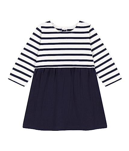 Petit Bateau Baby Mädchen Langarmkleid, Blau Smoking / Weiss Marshmallow, 3 Monate von Petit Bateau