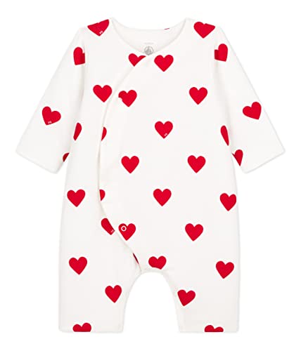 Petit Bateau Baby Mädchen Langer Overall, Weiss Marshmallow / Rot Terkuit, 6 Monate von Petit Bateau