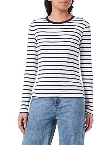 Petit Bateau Damen Langarm-T-Shirt, Weiss Marshmallow / Blau Smoking, XXS von Petit Bateau