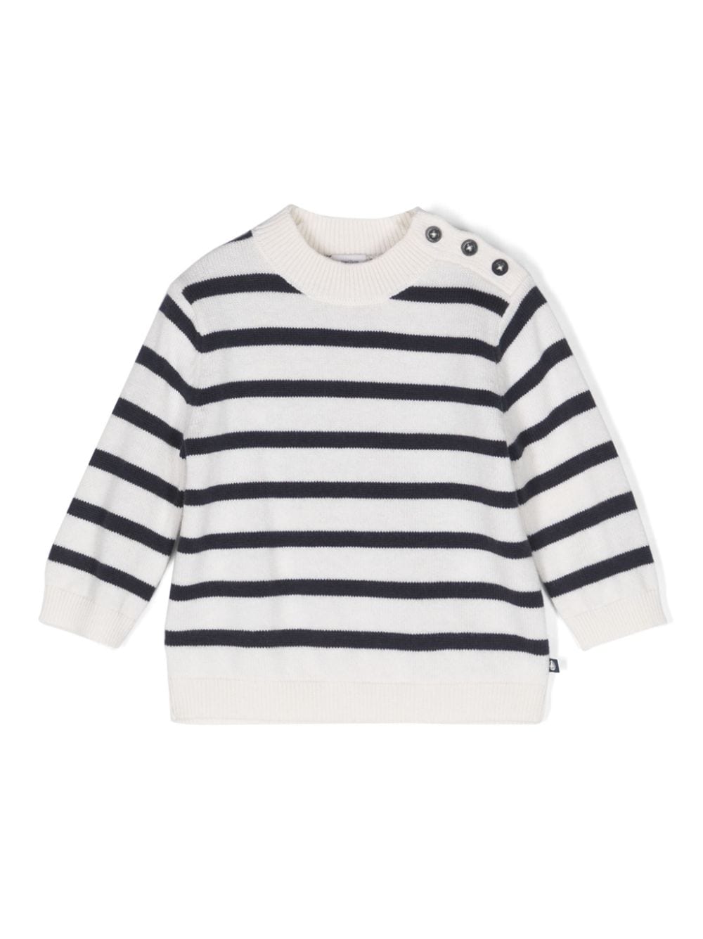 Petit Bateau Gestreifter Pullover mit Knöpfen - Weiß von Petit Bateau