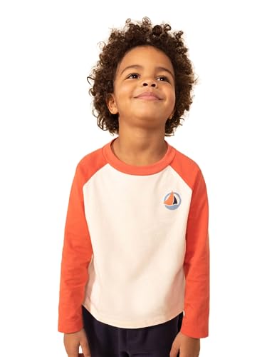 Petit Bateau Jungen Langarm-T-Shirt, Weiss Avalanche / Orange Oursin, 6 Jahre von Petit Bateau