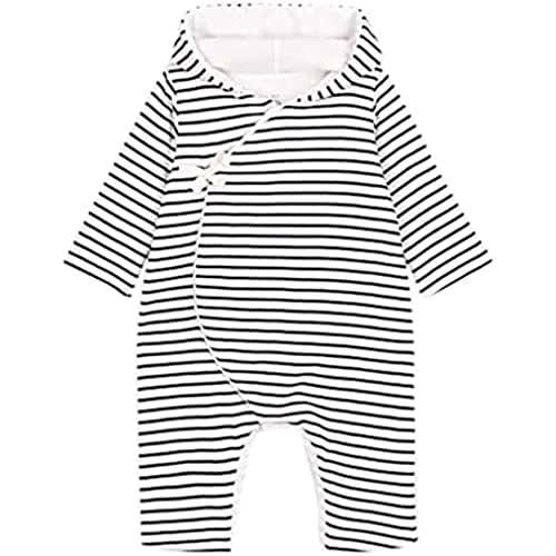 Petit Bateau Unisex Baby Langer Overall, Weiss Marshmallow / Blau Smoking, 0 Monate, 50 cm von Petit Bateau