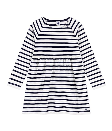 Petit Bateau Mädchen Langarmkleid, Weiss Marshmallow / Blau Smoking, 4 Jahre von Petit Bateau