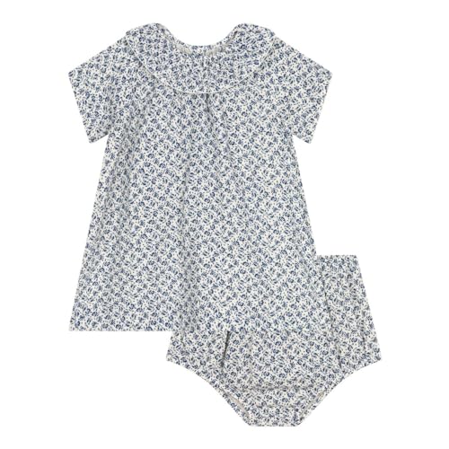 Petit Bateau Musselin-Kleid Kurzarm Blumen Rüschenkragen von Petit Bateau