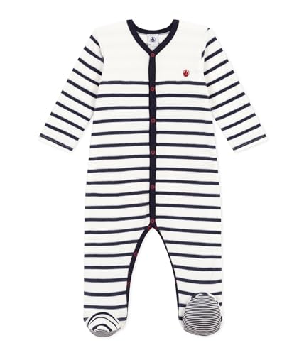 Petit Bateau Unisex Baby A08b6 Pyjama Zum Schlafen Gut, Weiss Marshmallow / Blau Smoking, 6 Monate EU von Petit Bateau