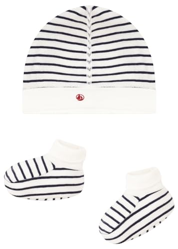 Petit Bateau Unisex Baby A09GL Mütze + Hausschuhe, Variante 1, 1 Monat (2er Pack) von Petit Bateau