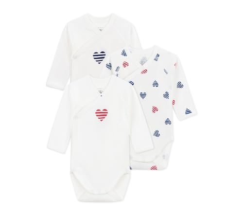 Petit Bateau Unisex Baby A0CAS Langarm-Bodys zur Geburt, Variante 1, 0-3 Monate (3er Pack) von Petit Bateau