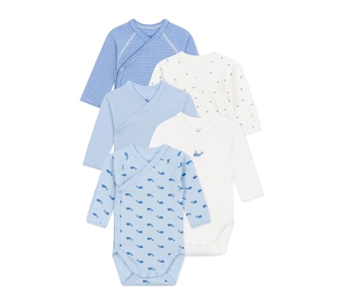 Petit Bateau Unisex Baby A0CBA Langarm-Bodys zur Geburt, Variante 1, 0 Monate (5er Pack) von Petit Bateau