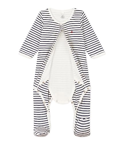 Petit Bateau Unisex Baby Body, Weiss Marshmallow / Blau Smoking, 0 Monate von Petit Bateau