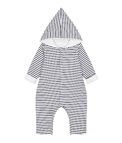 Petit Bateau Unisex Baby Langer Overall, Weiss Marshmallow / Blau Smoking, 0-3 Monate von Petit Bateau