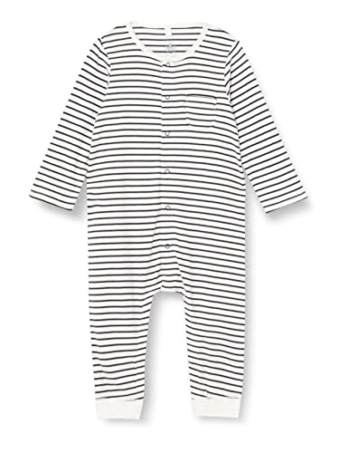 Petit Bateau Unisex Baby Langer Overall, Weiss Marshmallow / Blau Smoking, 0 Monate von Petit Bateau