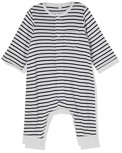 Petit Bateau Unisex Baby Langer Overall, Weiss Marshmallow / Blau Smoking, 0 Monate von Petit Bateau