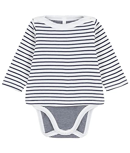 Petit Bateau Unisex Baby Matrosen-Body mit langen Ärmeln, Weiss Marshmallow / Blau Smoking, 18 Monate von Petit Bateau