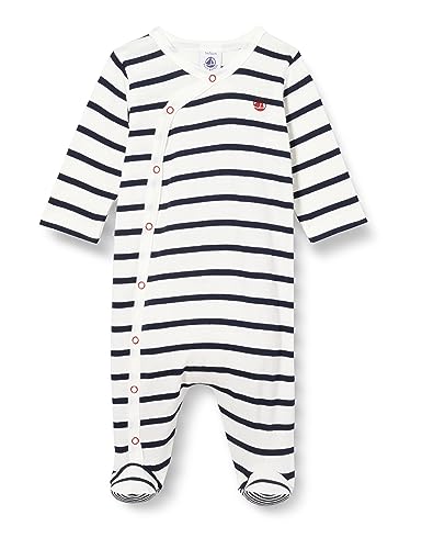 Petit Bateau Unisex Baby Pyjama zum Schlafen gut, Weiss Marshmallow / Blau Smoking, 0-3 Monate von Petit Bateau