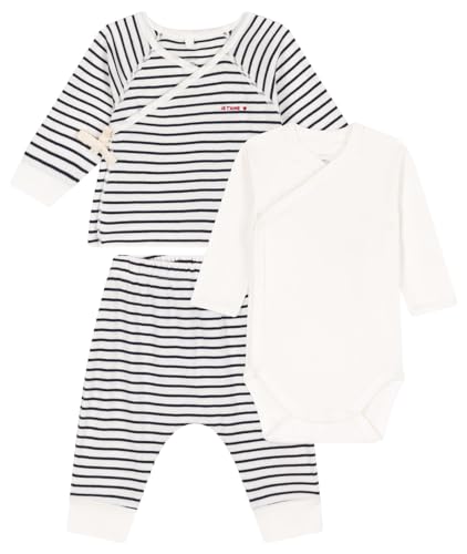 Petit Bateau Unisex Baby3-teiliges Set (3er Pack) , Weiss Marshmallow / Blau Smoking, 0-3 Monate von Petit Bateau