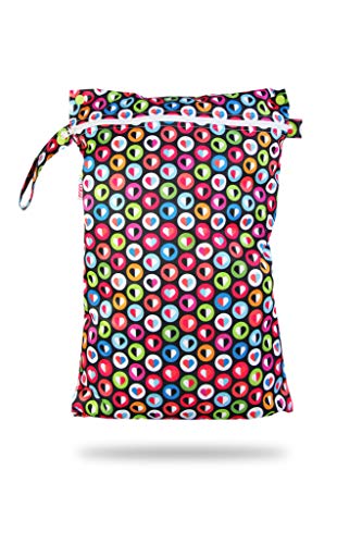 Petit Lulu wasserdicht doublesize Windeltasche | Wetbag Organiser Beutel | Windelsack | Nasstasche für Stoffwindeln | Nässeschutzbeutel | Waterproof Wet Bag | Wickeltasche (Bunte Herzen) von Petit Lulu