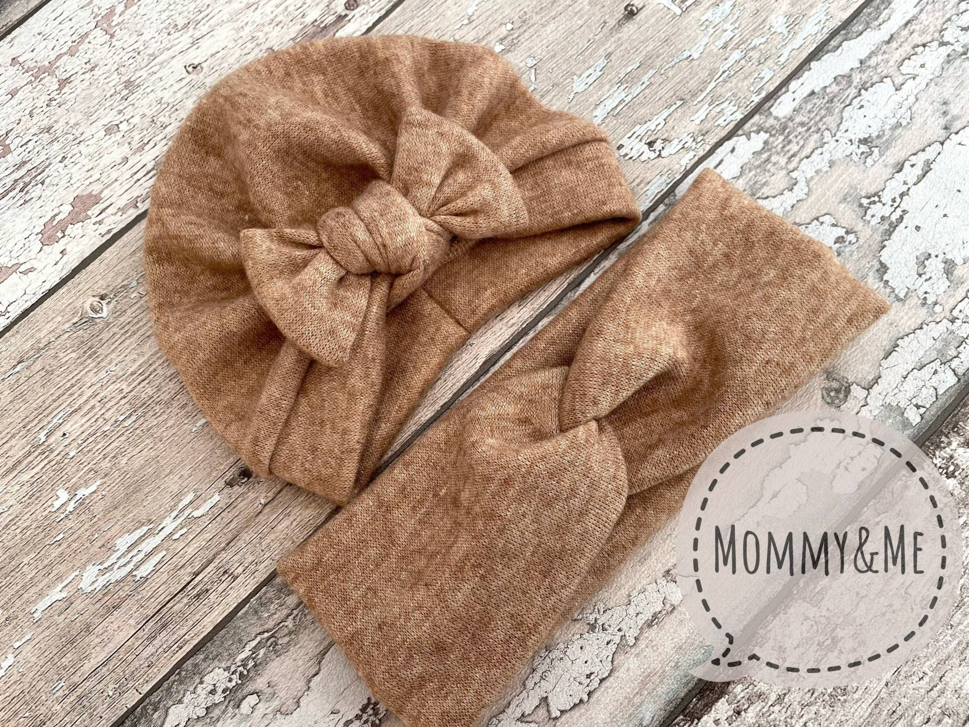 Kamelbraunes Winter Turban Set Mama Und Ich, Baby Mädchen Turban, Mütze, Bow Hat, Warme Mütze Für Kinder von PetitBabu