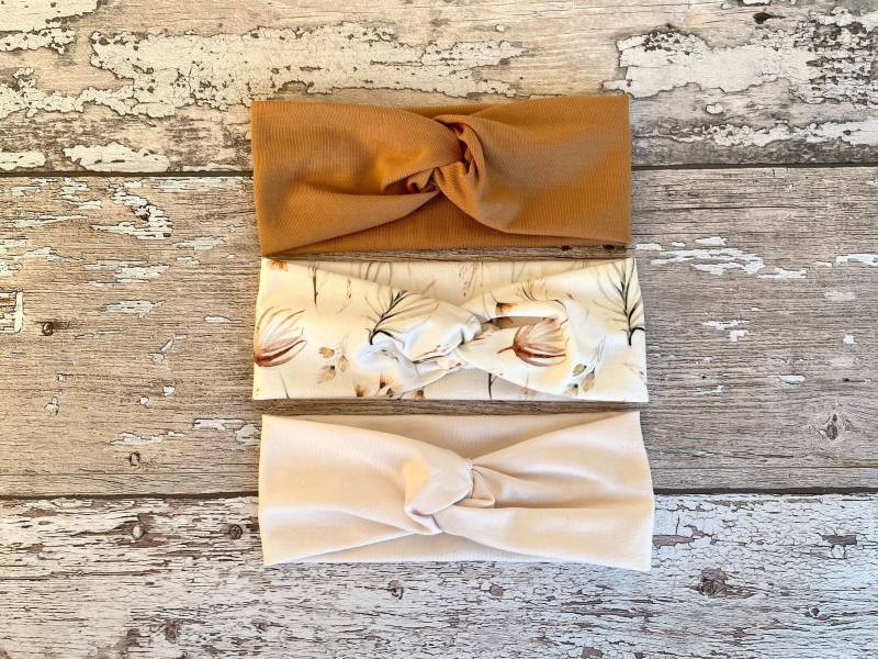 Florales Verdrehtes Stirnband, Kamelbraunes Twisted Stirnband Für Mädchen, Neugeborenen Weißes Blumen Boho von PetitBabu