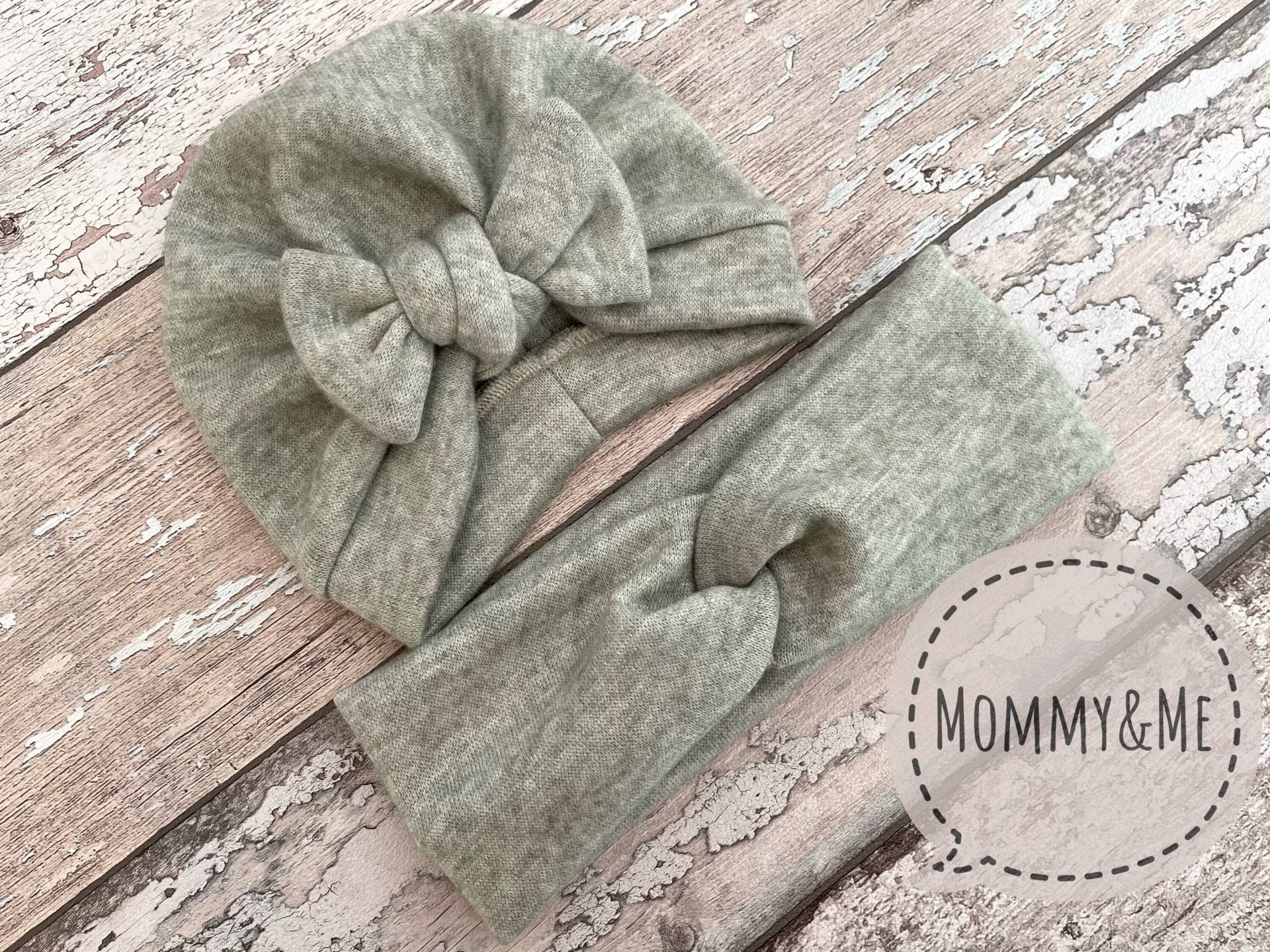 Grüner Winter Turban Set Mommy & Me, Baby Girl Turban, Mütze, Bow Hat, Warme Mütze Für Kinder von PetitBabu