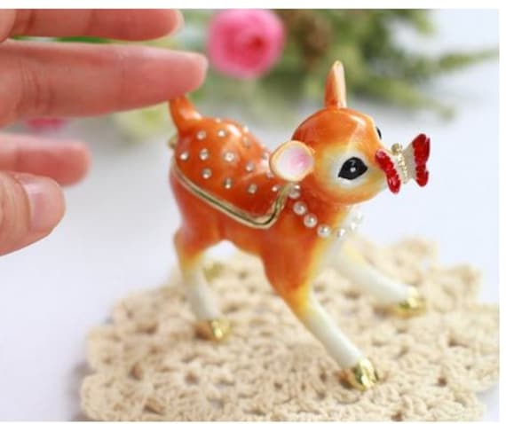 Mini Bambi Schmuckschatulle Ringdose Aus Zinnlegierung Mit Kristall - Geschenkbox von PetitMaterial