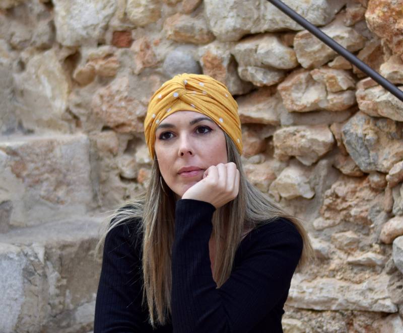 Senf Mit Polka Dots Turban Für Frauen, Boho Kopftuch von Petitama