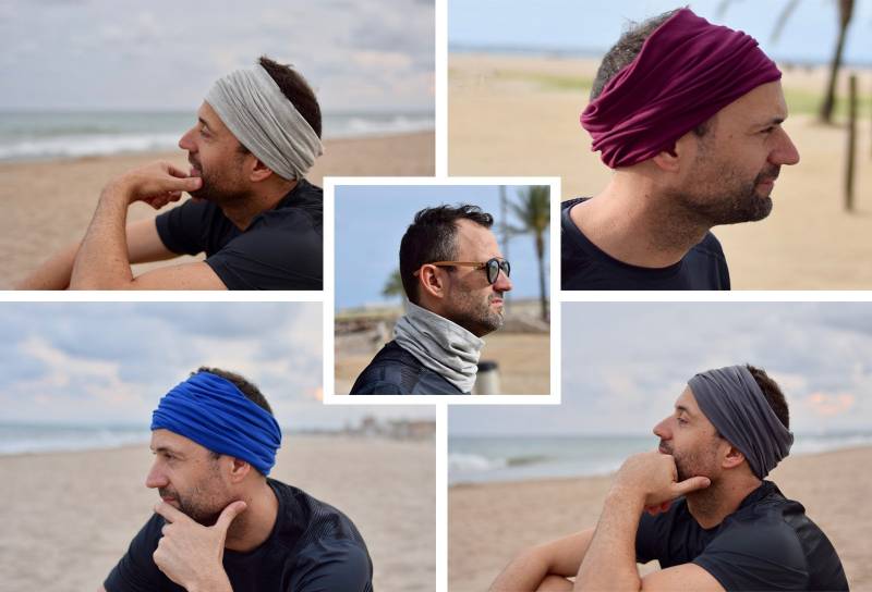 Stirnband-Schlauchschal Für Männer in Uni-Farben Blau Schwarz Grau; Yoga Breites Stirnband, Bandana Aus Baumwolle von Petitama