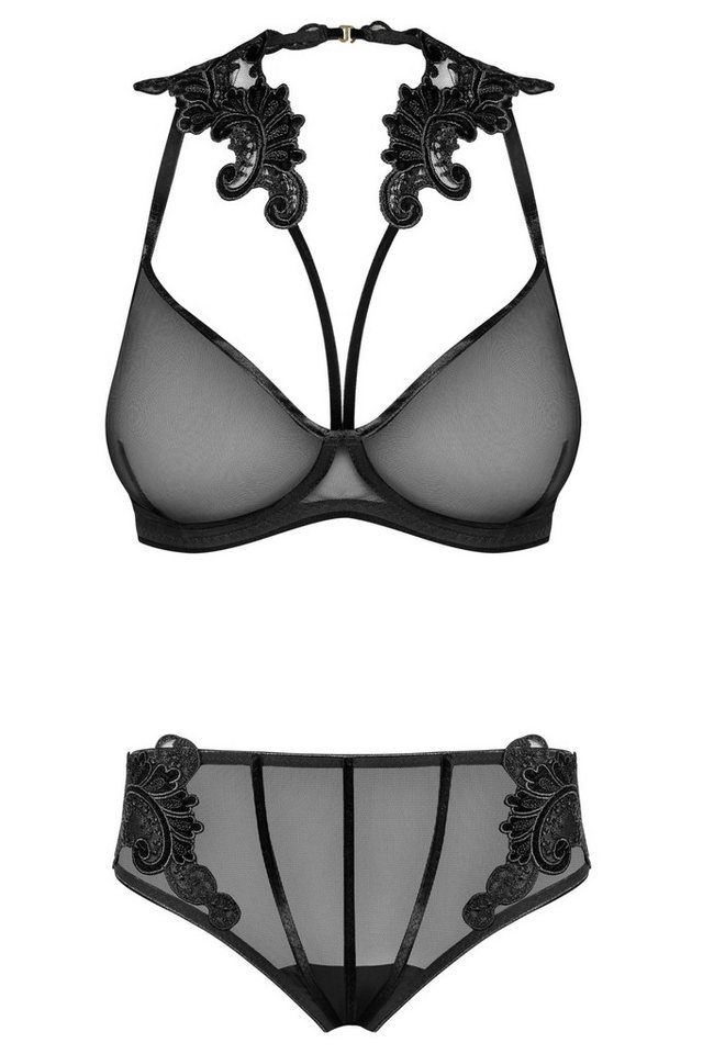 Petite Noir Set: Dekolleté-BH Frauen Dessous Set aus Bügel-BH mit Stickerei und Panty in schwarz tra von Petite Noir