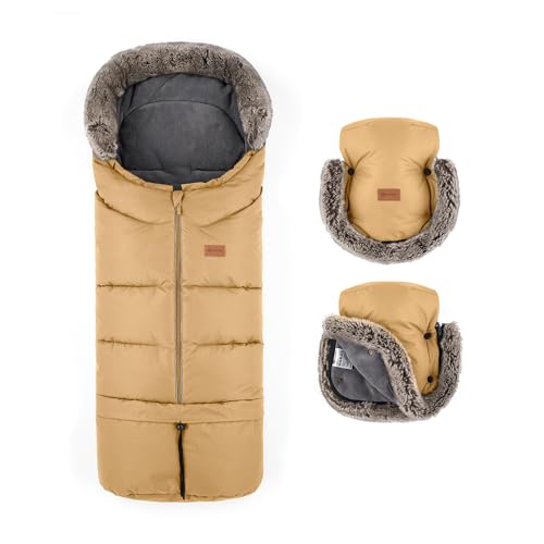 Petite&Mars Schlafsack für Kinderwagen Fusak 4v1 Arctic * Fußsack * Winterschlafsack für Kinderwagen, Buggy und Autositz * Warrm * Wasserdicht * Winddicht (Elegant Caramel Set) von Petite&Mars