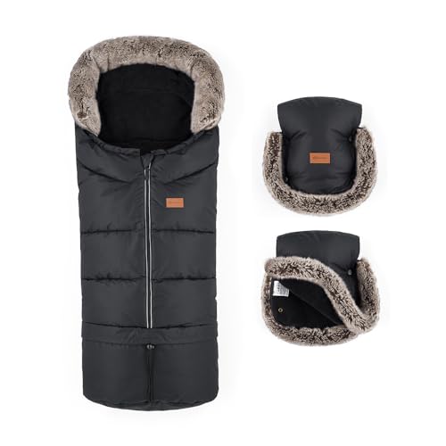 Petite&Mars Schlafsack für Kinderwagen Fusak 4v1 Arctic * Fußsack * Winterschlafsack für Kinderwagen, Buggy und Autositz * Warrm * Wasserdicht * Winddicht (Forever Black Set) von Petite&Mars