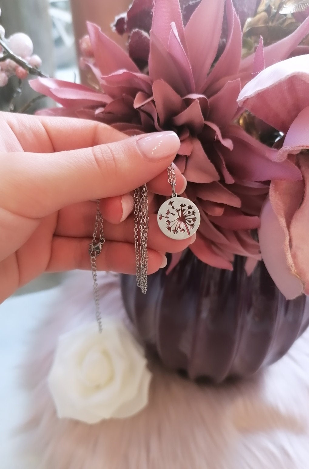 Pusteblume Halskette Silber , Edelstahl Pusteblume Halskette Silber , Edelstahl von PetiteBeauteshop