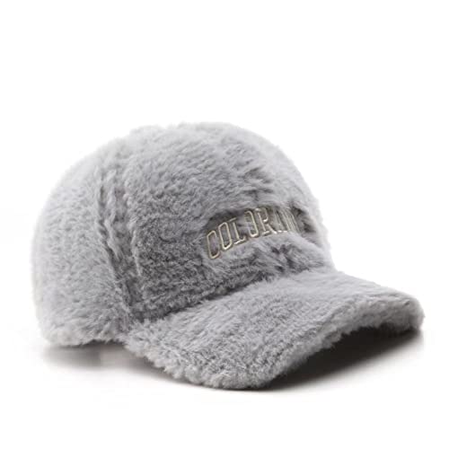 Baseball Cap Winter Damen Herren Wintermütze Unisex Baseball Cap Lammfell Plüsch Sportmütze Winddicht Baseball Hüte Warm Erwachsene Einstellbar, grau, 56/58 cm von PetiteFortune