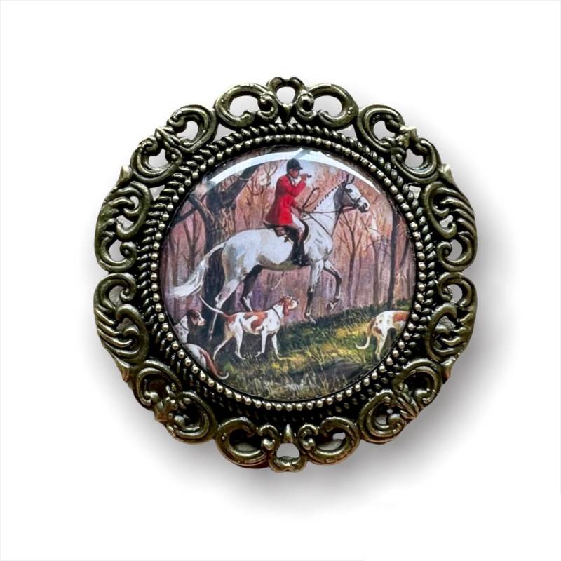 Grey Horse & Hounds Pre Tied Stock Pin Brosche Krawatte Reversjacke Hunter Equine Badge von PetiteLapelCo